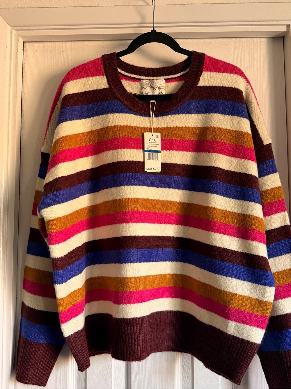 C&C California Festive Stripe Crewneck Sweater XL NWT